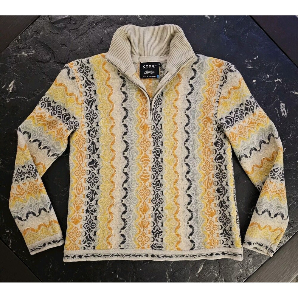Coogi Classic Australia Soft Wool Knit Sweater Yellow 3D Youth M Y2K Boys Vtg